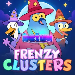 Interface do jogo Frenzy Clusters com grade 7x7 e elementos de fantasia